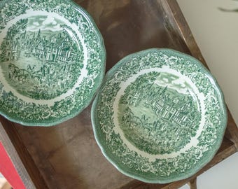 Vintage J&G Meakin Stratford Stage Bowls, rood of groen Engels transferware, kleine dessertkom