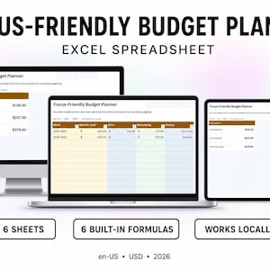 Focus-Friendly Budget Planner | Simple Weekly Spending and Bill Tracker Spreadsheet | Excel Digital Download