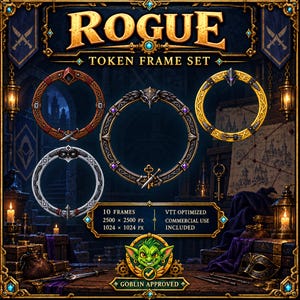 10 Rogue Token Frames, VTT Token Rings, Fantasy RPG Pixel Art PNG, Transparent