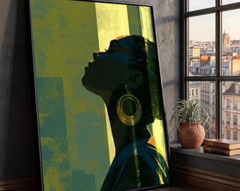 Profile Silhouette Canvas Wall Art, African Woman with Hoop Earrings, Modern Abstract Portrait, Urban Style Decor, Contemporary Canvas Art
