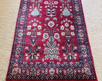 Handwoven Agra Wool Accent Rug | Mughal Floral Garden Design | 75 × 125 cm