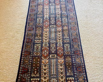 Handwoven Agra Wool Runner Rug | Mughal Garden Panel Design | 188 × 62 cm