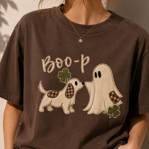 Ghost Dog Halloween PNG, Boo-P Patchwork Sublimation Design, Faux Applique Digital Download