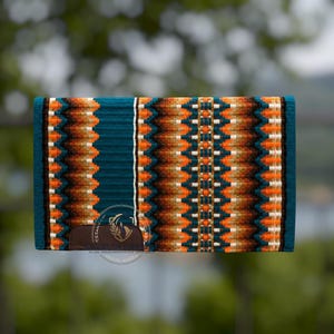 Western Show Pad | Teal Handwoven Wool Blend, Southwestern Pattern,