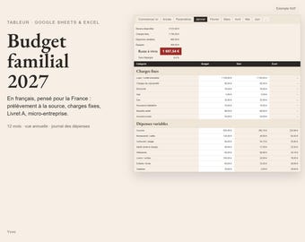 Budget familial 2027 en français, tableau Excel et Google Sheets, budget mensuel et annuel, prélèvement à la source, French budget planner