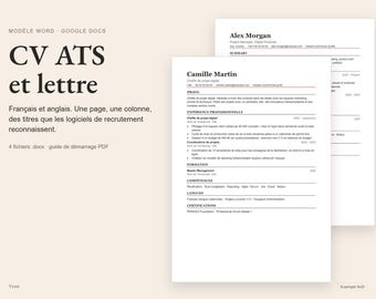 CV ATS en français et resume en anglais, modèle Word et Google Docs, lettre de motivation, ATS resume template, cover letter