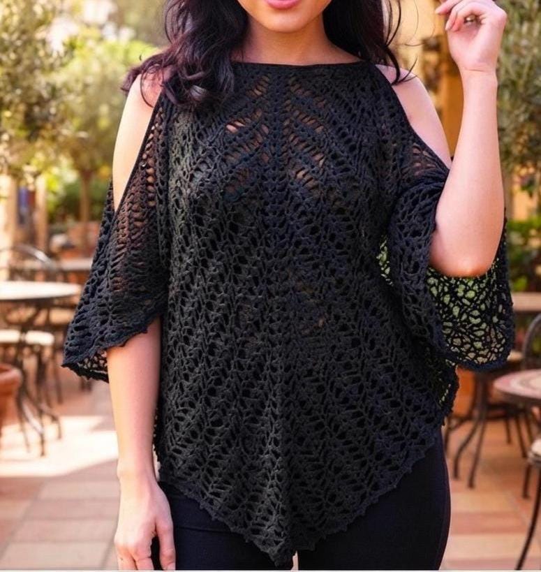 29 Modern Crochet Patterns to Refresh Your Handmade Style Today 20 Black Cold Shoulder Crochet Top Pattern