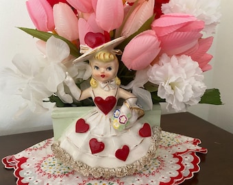 Vintage RELPO Girl Love Letter Heart Valentine Planter 1950 Mid