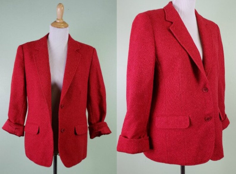 RED Women/'s Wool Blazer 1980s Pendleton Blazer Large