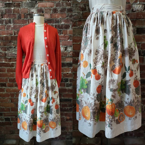 1950s Fruit Print Skirt 26" Waist