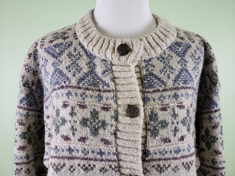 Vintage Alps Sweater XLarge Grey /& Blue Cardigan Sweater