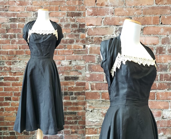 1950s Black Cocktail Dress - Formal 50s Dress - XS