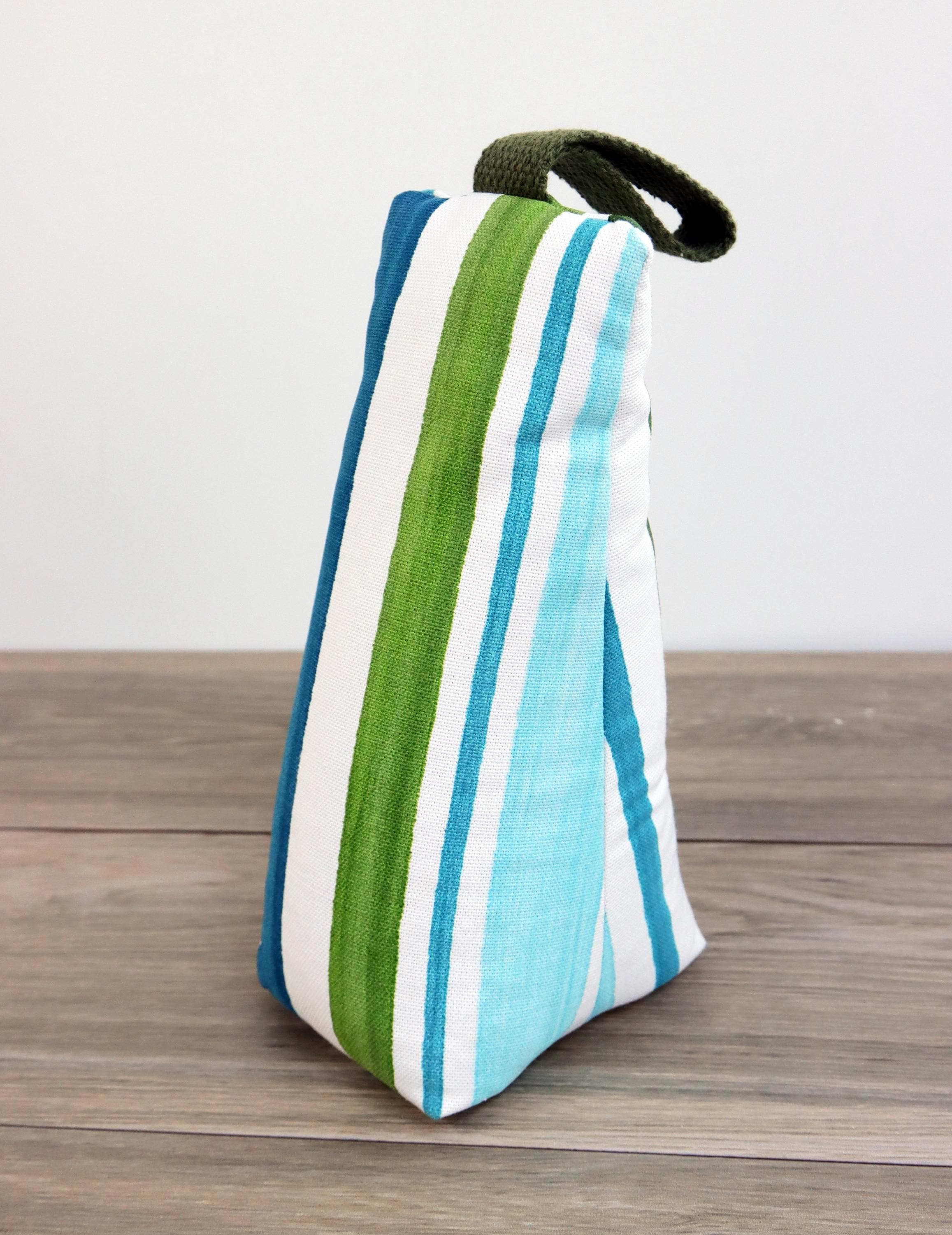 Striped Doorstop, Green and Blue Doorstop, Beach House style doorstop, Fabric door stop, Coastal décor