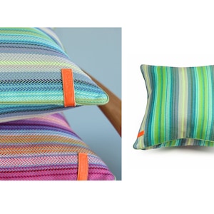 Herringbone Cushion Cover in Green & Blue Stripes, Green  Striped Throw Cushion, Green Cushion Cover