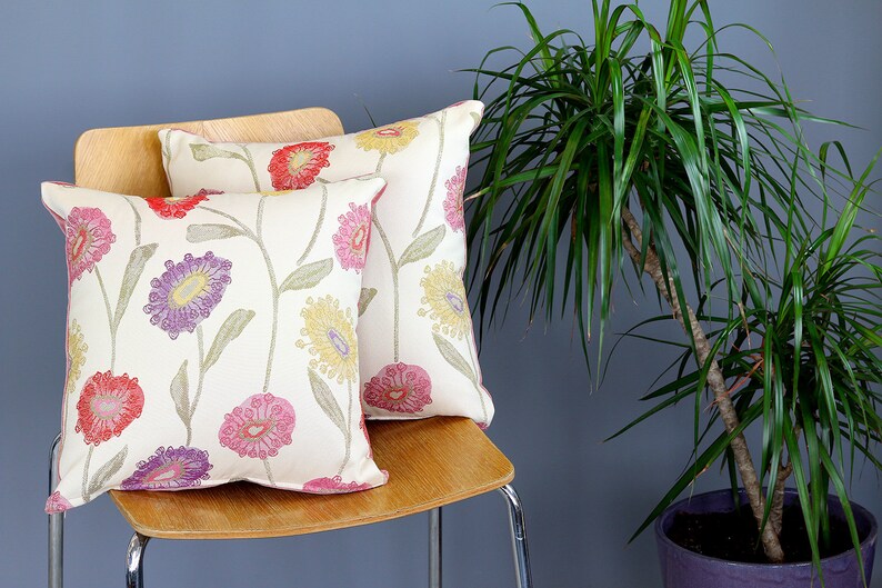 Floral design cushion cover with dusky pink velvet reverse, Tapestry style floral design cushion cover, 16 cushion cover image 2