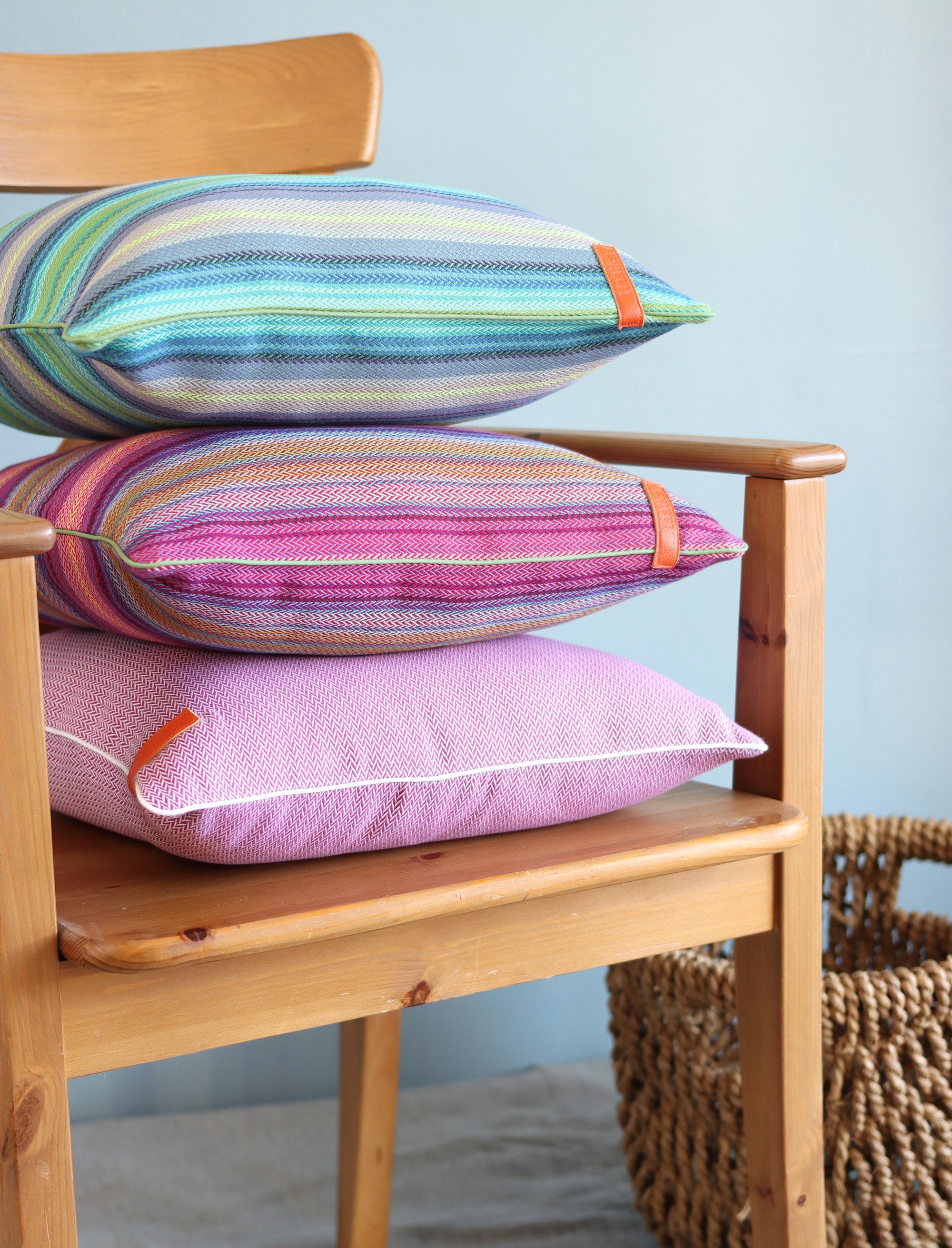 Herringbone Cushion Cover in Green & Blue Stripes Green Etsy