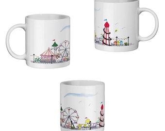 Ceramic Mug with Funfair Design, Funfair, Pier, Ferris Wheel