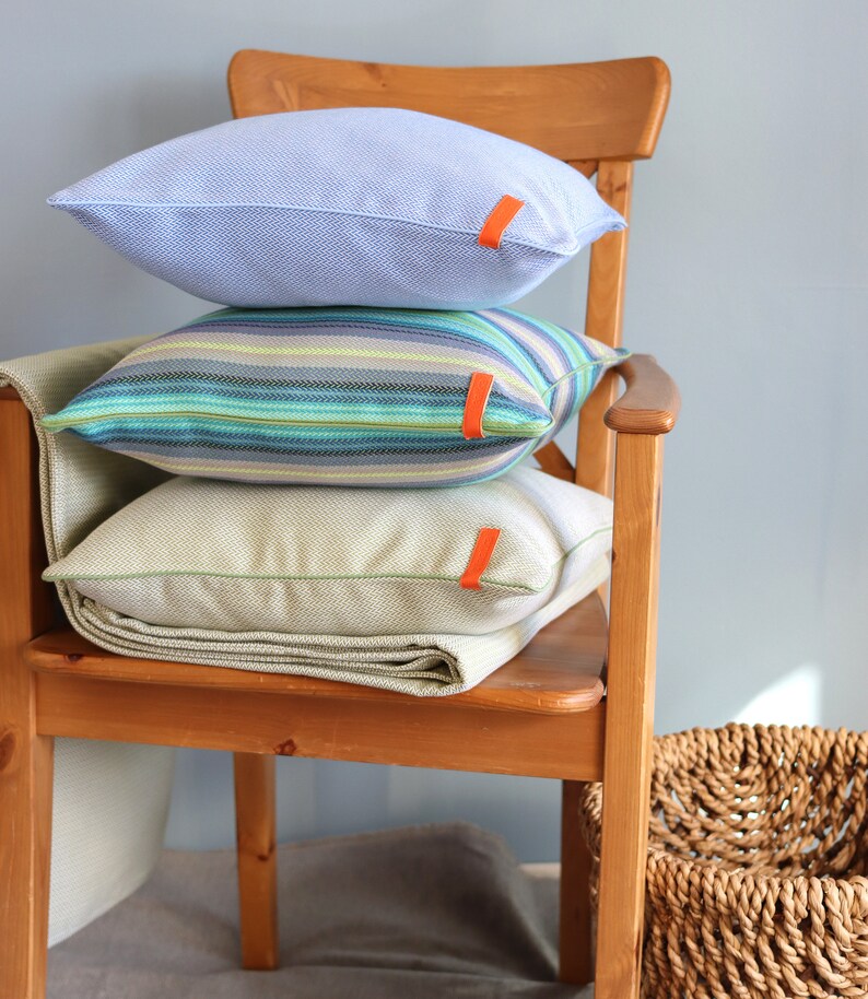 Herringbone Cushion Cover in Green & Blue Stripes Green Etsy