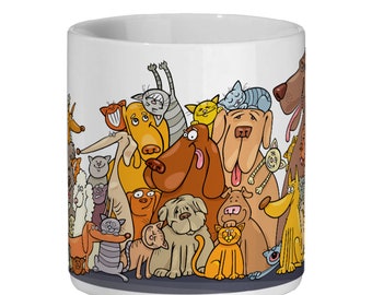 Ceramic Mug with Cats and dogs design , Pet Lovers Mug, Cat Mug, Dog Mug