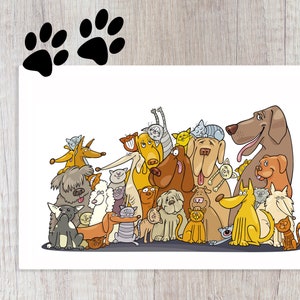 Pet Food Mat with huge group of cats and dogs, Pet accessory, Cat lover, dog lover, Pet feeding accessory