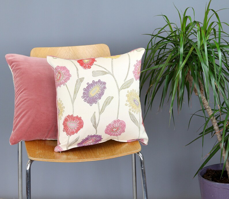 Floral design cushion cover with dusky pink velvet reverse, Tapestry style floral design cushion cover, 16 cushion cover image 6