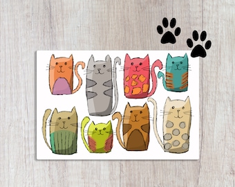 Cartoon Cats Pet Food Mat, Pet Accessory, Cat Lover