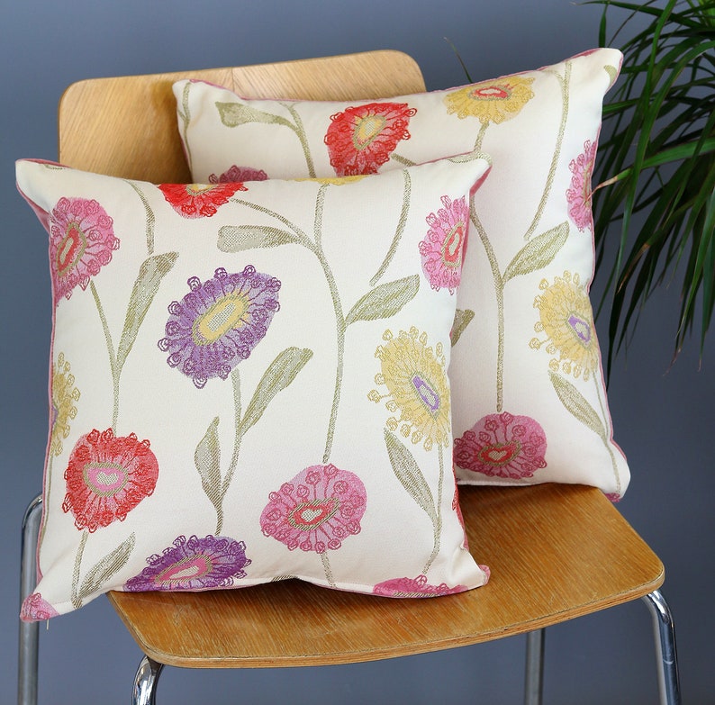Floral design cushion cover with dusky pink velvet reverse, Tapestry style floral design cushion cover, 16 cushion cover image 1