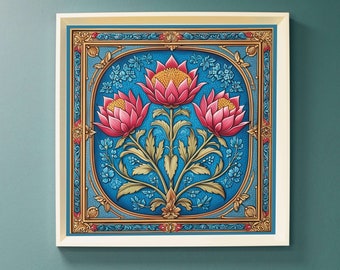 Lotus Majesty: Art Nouveau Inspired Floral Poster -Fine Art Print Matte Art paper - un-framed  - Artistic Décor Wall Artwork