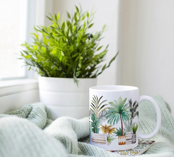 Palm Tree Ceramic Mug: Boho House Plants, Tropical Decor (11oz) - Etsy
