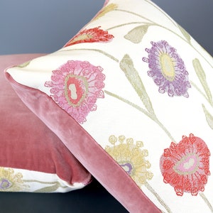 Floral design cushion cover with dusky pink velvet reverse, Tapestry style floral design cushion cover, 16 cushion cover image 8