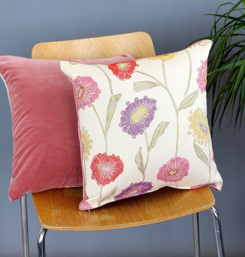 Floral design cushion cover with dusky pink velvet reverse, Tapestry style floral design cushion cover, 16 cushion cover image 5