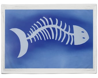 Cotton Tea Towel with Limited Edition Blue Fish Design