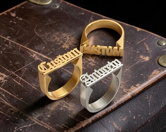 Personalized Stainless Steel Name Ring, Custom Engraved Ring, Couple Ring, Family Name Jewelry, Men's Women's Gift, Custom Ring