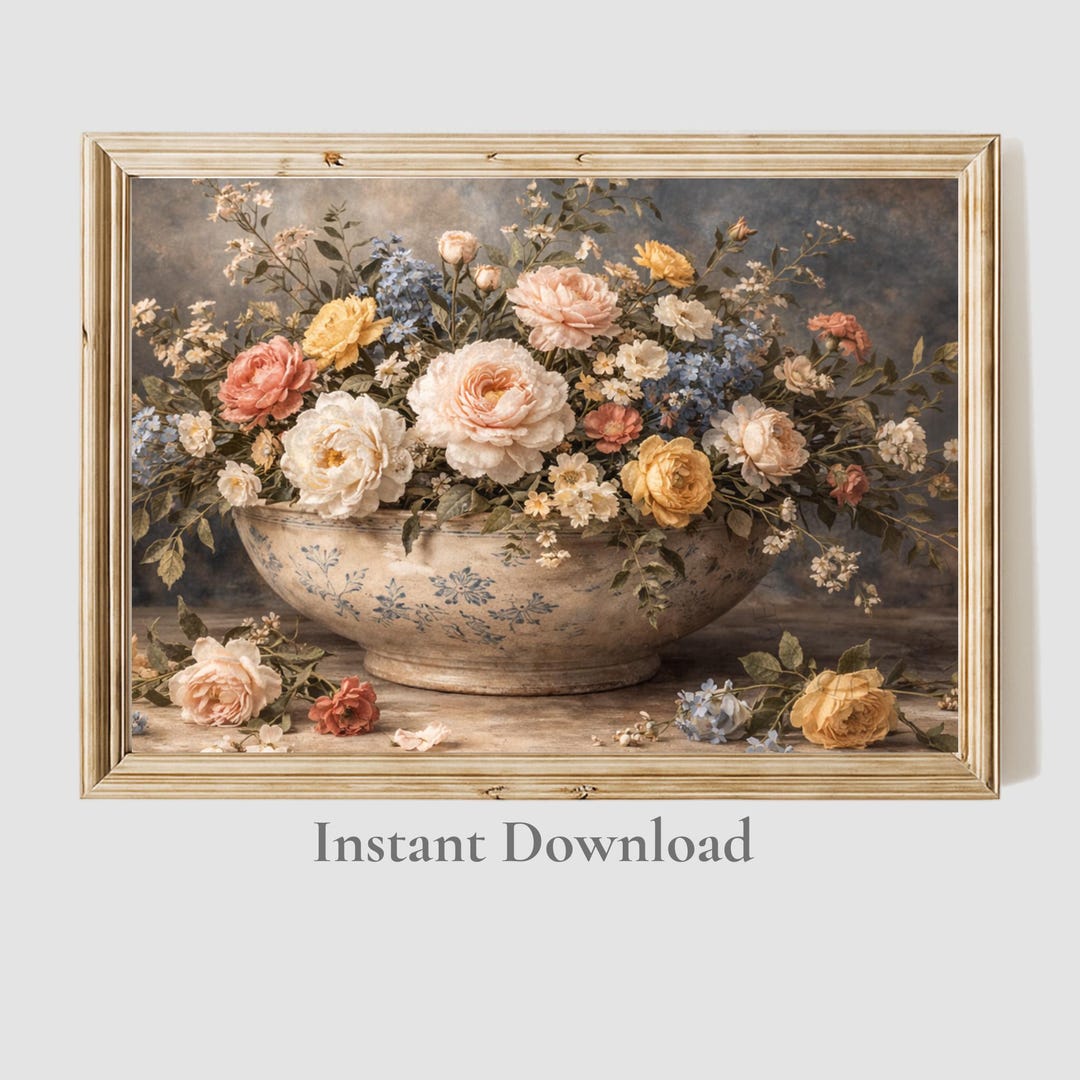 Vintage Floral Still Life Printable Wall Art, Romantic Cottagecore ...