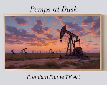 Oil Field Pump Jack Frame TV Art, Texas Sunset Sky Digital