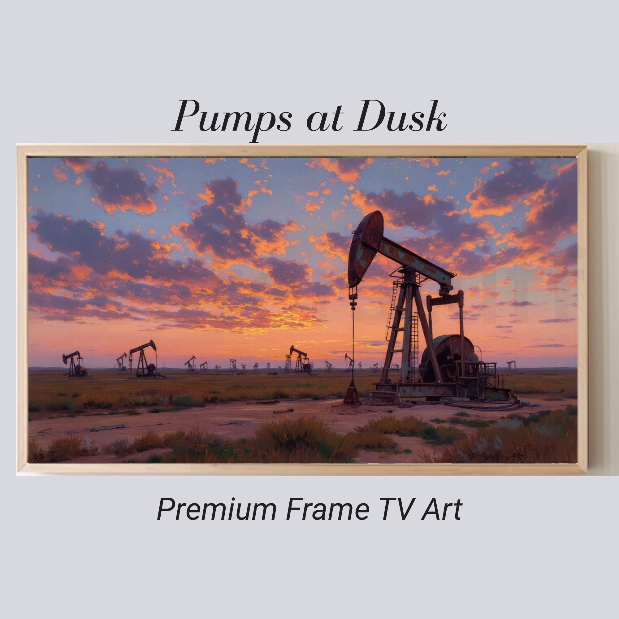 Oil Field Pump Jack Frame TV Art, Texas Sunset Sky Digital