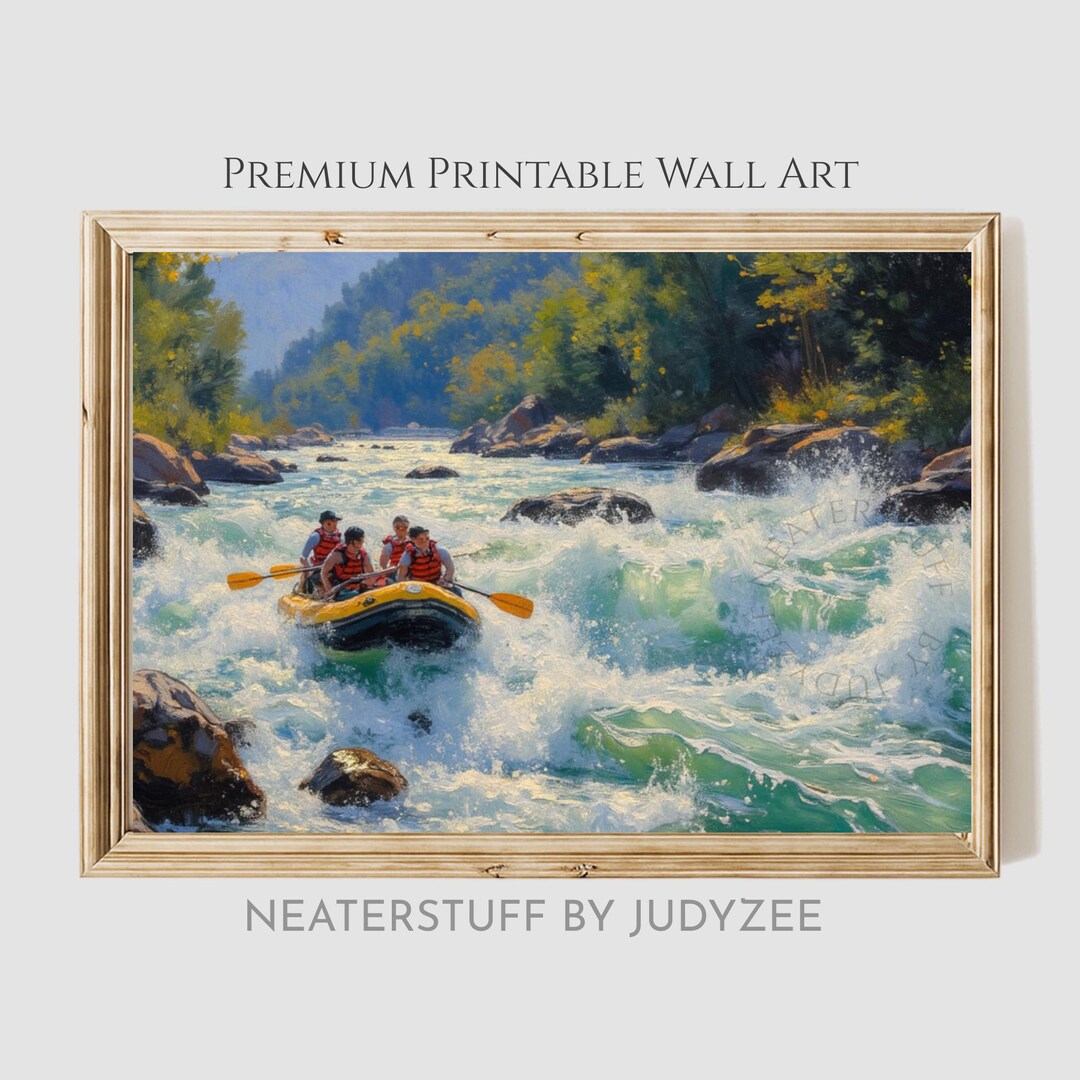 Adventure Whitewater Rafting Printable Wall Art Dynamic River Scene