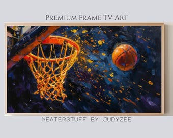 Basketball Hoop Frame TV Art, Bold Sports Score Art, Retro Game room fan decor, Vibrant Competitive Decor, Digital download 1179