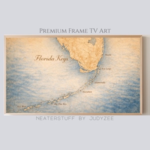 Vintage Florida Keys Map Art for Frame TV, Antique Style Coastal Keys Frame TV Art, Beach Decor, Nautical Maps, Rustic Digital Download 1406