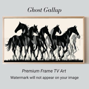 Wild Horses Silhouette Art, Black and White Frame TV Art, Modern Equestrian Wall Decor, Running horses, Horse Herd Digital Download