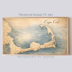 Marco de mapa vintage de Cape Cod para TV, arte costero estilo cottagecore, arte náutico para TV, decoración rústica para casa de playa, descarga digital de mapa en acuarela 1405
