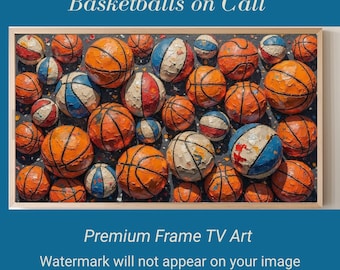 Arte para TV con marco de baloncesto, decoración abstracta deportiva para el hogar, decoración retro para sala de juegos, obra de arte para TV Samsung Frame, descarga digital