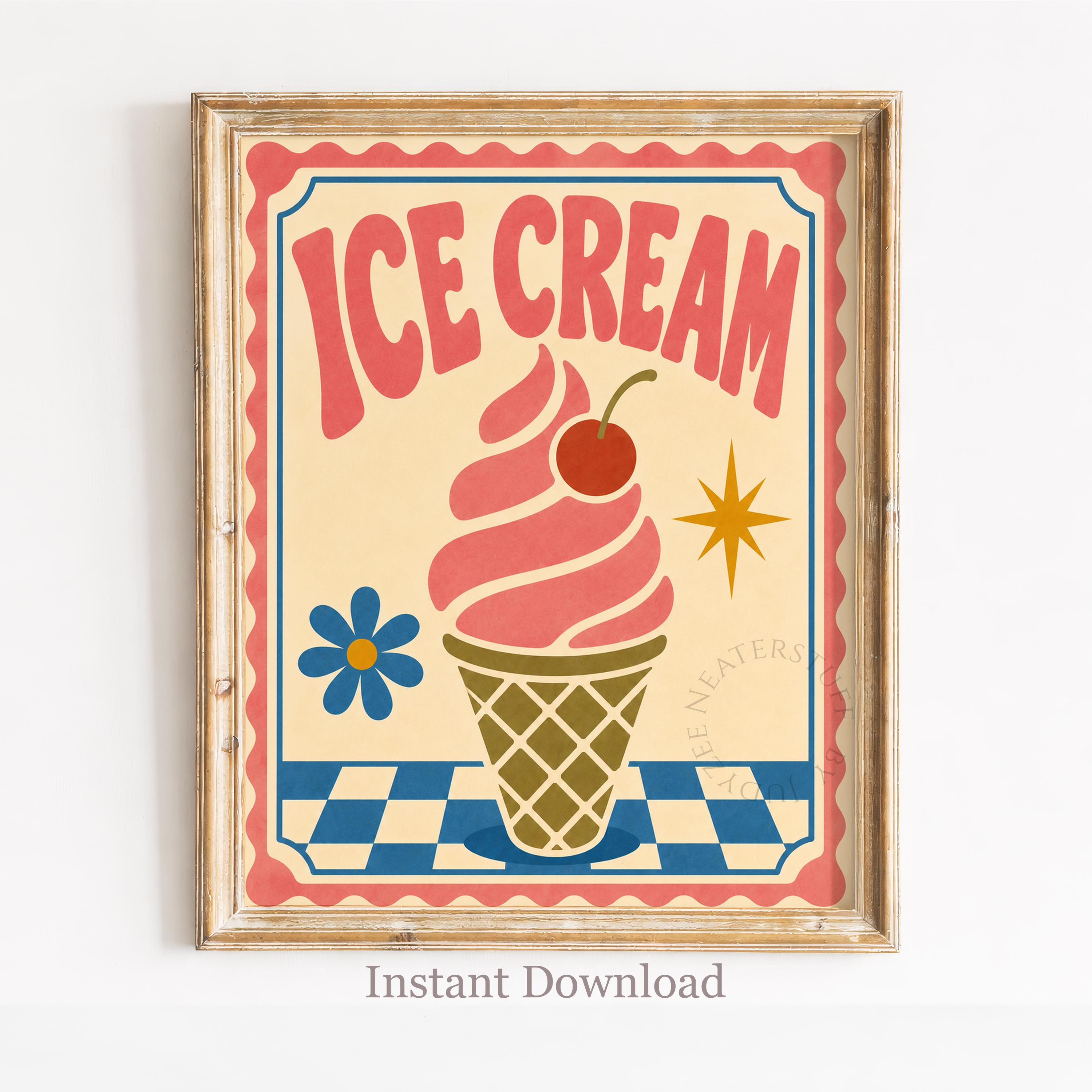 We Can! Posters 3 未使用品 Retro Ice Cream Cone Poster, Vintage Diner Summer Wall Art