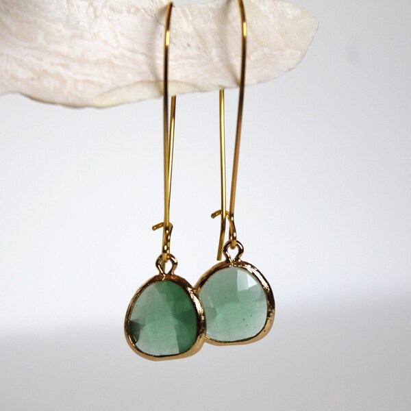 Spring Green Gold Framed Dangle Earrings