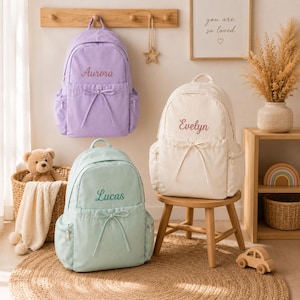 Personalized Girls Backpack, Embroidered Name Bow Bag, Kids School Daycare Travel Backpack, Birthday Gift for Her