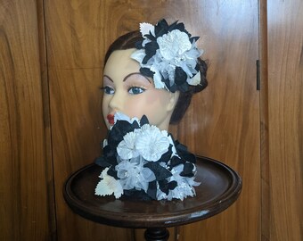 Vintage Inspired Black and White Corsage Set Formal Black Tie Christmas Formal New Year Christmas