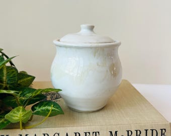 Vintage Handmade Warm White & Ivory Ceramic Lidded Jar | Artisan Pottery Canister | Rustic Home Décor | Signed Studio Pottery