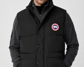 Puffer Quilted Vest, Sleeveless Winter Jacket, Stand Collar, Canada Goose Inspired, Warm Casual Outerwear