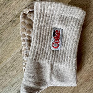 Diet Coke Adult Crew Grippy Socks for Pilates, Yoga, Barre Fitness Beige Crew
