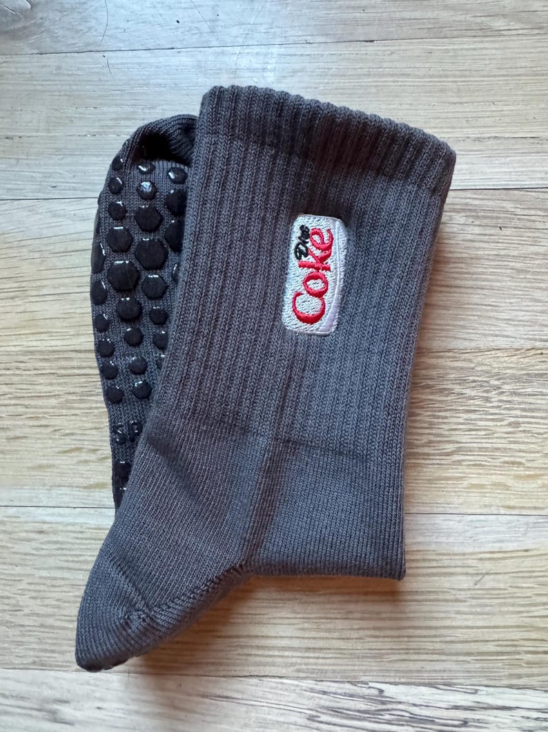 Diet Coke Adult Crew Grippy Socks for Pilates, Yoga, Barre Fitness Dark Gray Crew